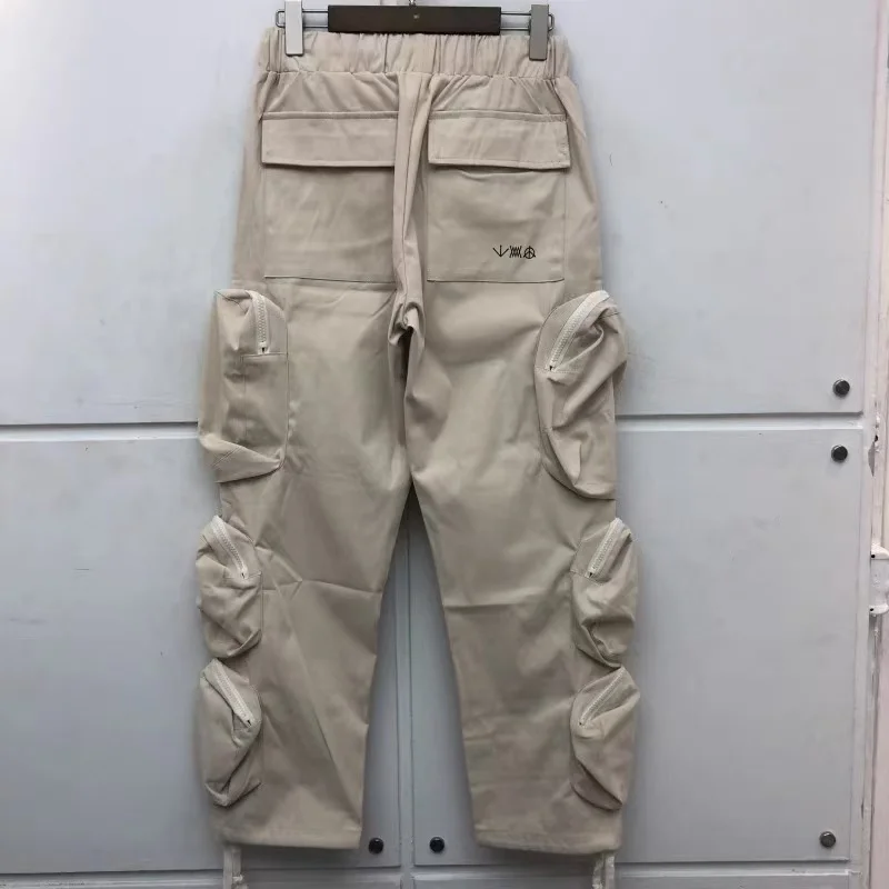 High Street Hip Hop Fashion Black Almond Pocket Casual Pants Drawstring Loose Men Best Quality Straight Leg Pants