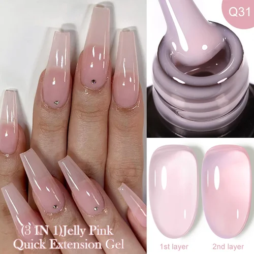 Imagen 2 del producto LILYCUTE Jelly Peach Pink-esmalte de uñas de Gel de extensión rápida 3 en 1, barniz de Gel con Base de goma dura para extender el dedo francés