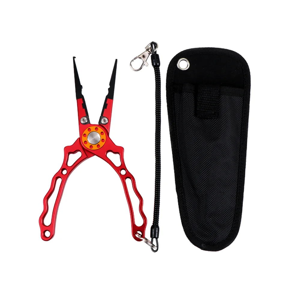 

Aluminum Alloy Wire Pliers Fishing Lures Clamp Fishing Pliers Scissors Line Hook Remover with Fishing Lanyard (Red