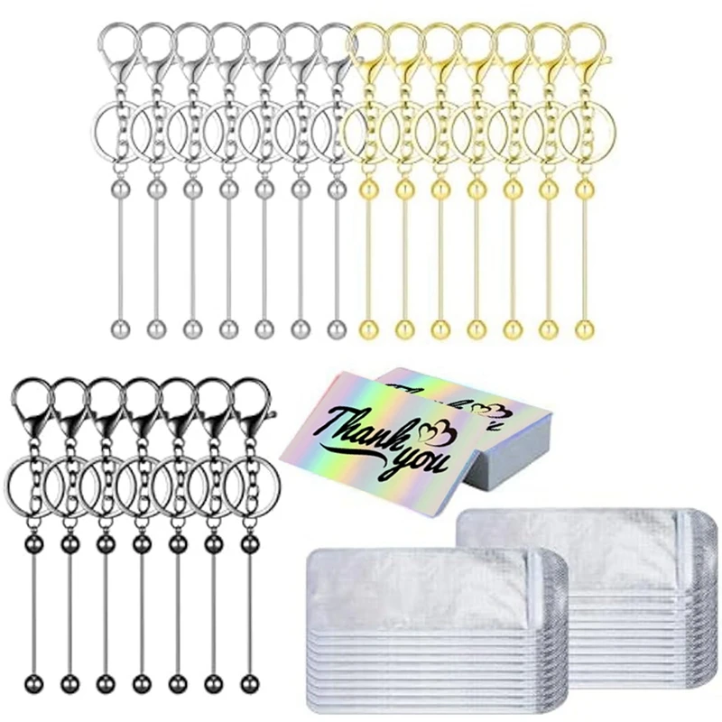 63 Pcs Beadable Keychain Bars Resealable Set Keychain Making Supplies Kit For DIY Pendant Craft Jewelry