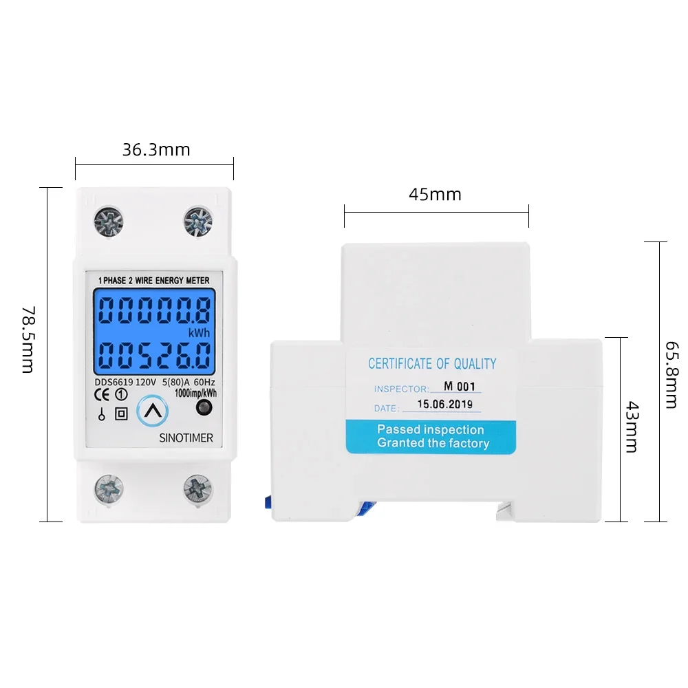 220V AC 110V Digital Single Phase Reset Zero Energy Meter kWh Voltage Current Power Consumption Meter Wattmeter Din Rail 80A