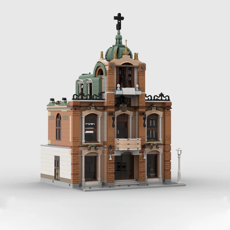 2707PCS Modello di chiesa gotica Spire e vetro colorato Torre a campana modulare Architettura avanzata Costruisci blocchi di costruzione