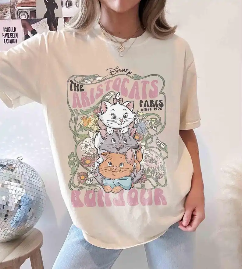 

Disney Aristocats Marie Shirt Vintage Paris Cat Tee Bonjour Cats Retro Disney T-shirt Comfort Colors Graphic Tee for Cat Lovers