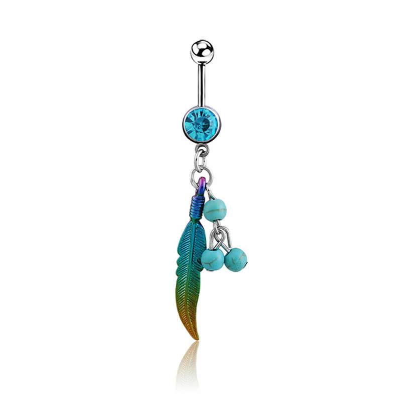 1PC Summer Blue Belly Button Ring Stainless Steel Navel Piercing Flower Dangle Belly Bar Piercing Nombril Lot Body Jewelry