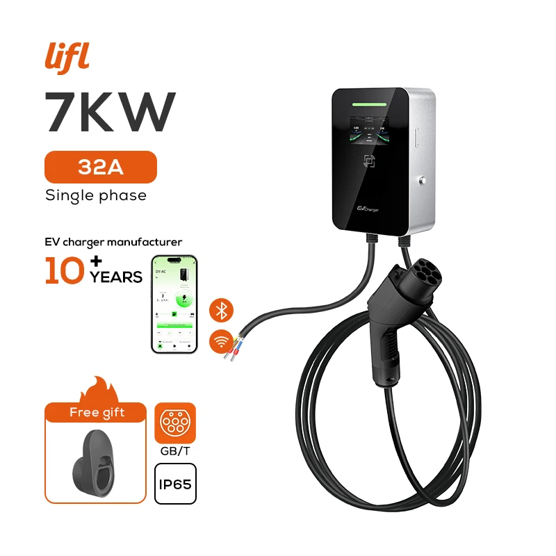 GBT 7KW 32A Настенное зарядное устройство для электромобилей Станция быстрой зарядки для электромобилей Настенная зарядная станция для электромобилей