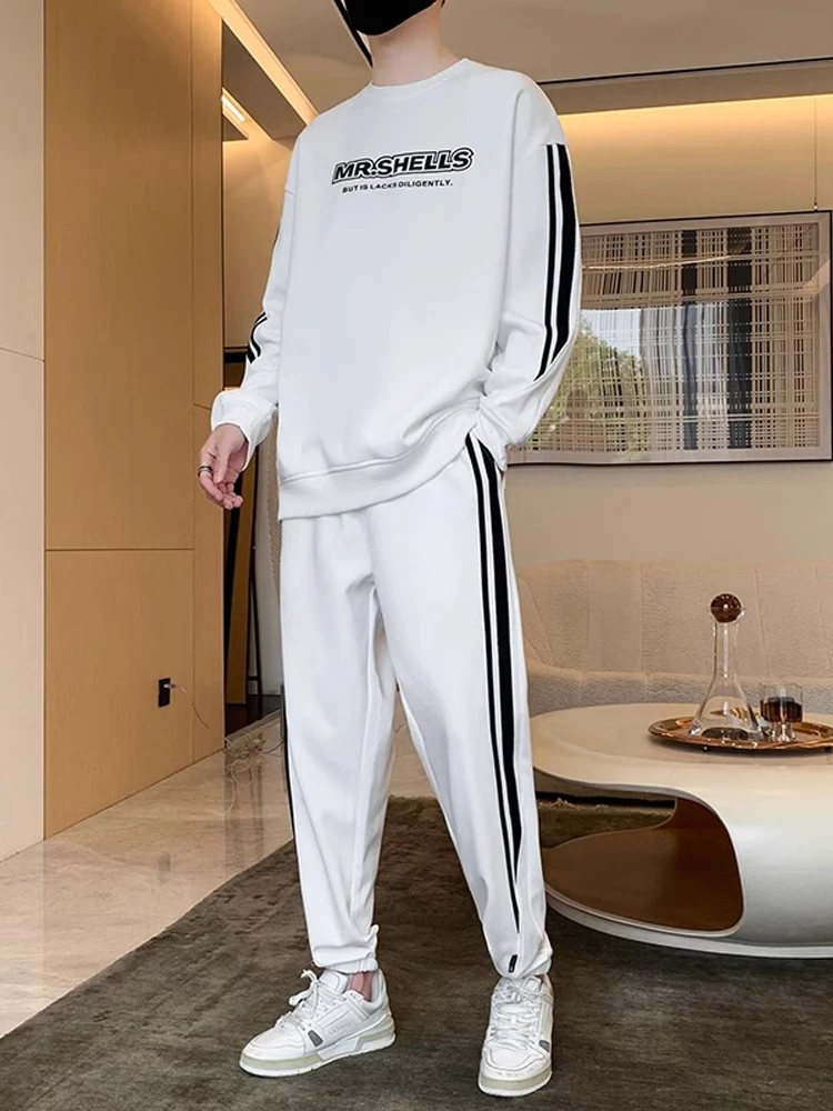 

Casual Sportswear Hoodie Set Men's Spring Autumn Striped Long Sve Sweatpants Two Piece Trendy And Haome One Set