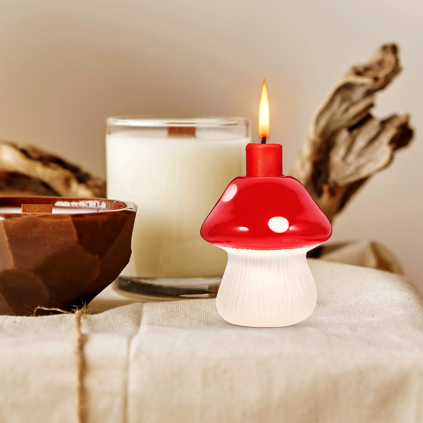 

Mushroom Style Ceramic Holder Practical Tabletop Stand Decorative Display for Home Living Room Candlestick