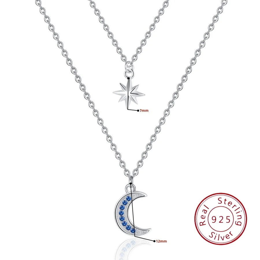 

Оригинальный дизайн, двухслойное ожерелье из стерлингового серебра 925 пробы с восьмиконечной звездой и луной для женщин, многослойное ожерелье с роскошным воротником, чай