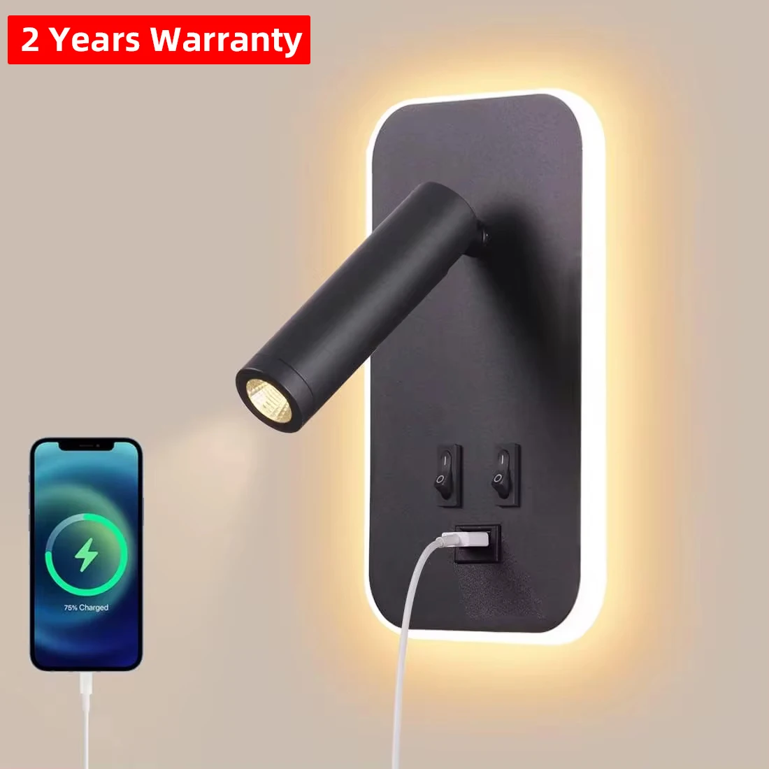 

Wall Lamp USB Rechargeable Modern Wall Light Wall Mounted Reading Light Rotatable Wall Sconce Bedroom Wall Lighting Spotlight