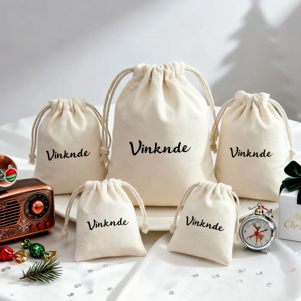 

Personalized Logo Small Cotton Drawstring Bags Bulk Soft Wedding Christmas Favor Bag for Jewelry Essential Oil Bottles Candy