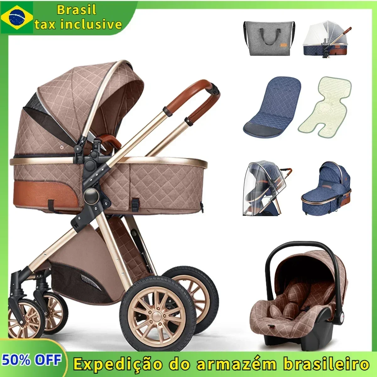 Brazil stock Baby Stroller 3in1 with Car Seat Portable Reversible High Landscape Baby Strollers Travel Pram poussette bébé 3en1