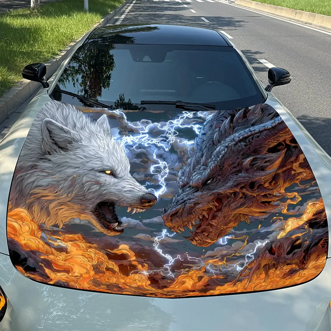 

Виниловая пленка Wolf & Dragon Battle для автомобиля, водонепроницаемая наклейка на капот автомобиля из материала ПВХ, самоклеящиеся устойчивые к царапинам наклейки для Engi