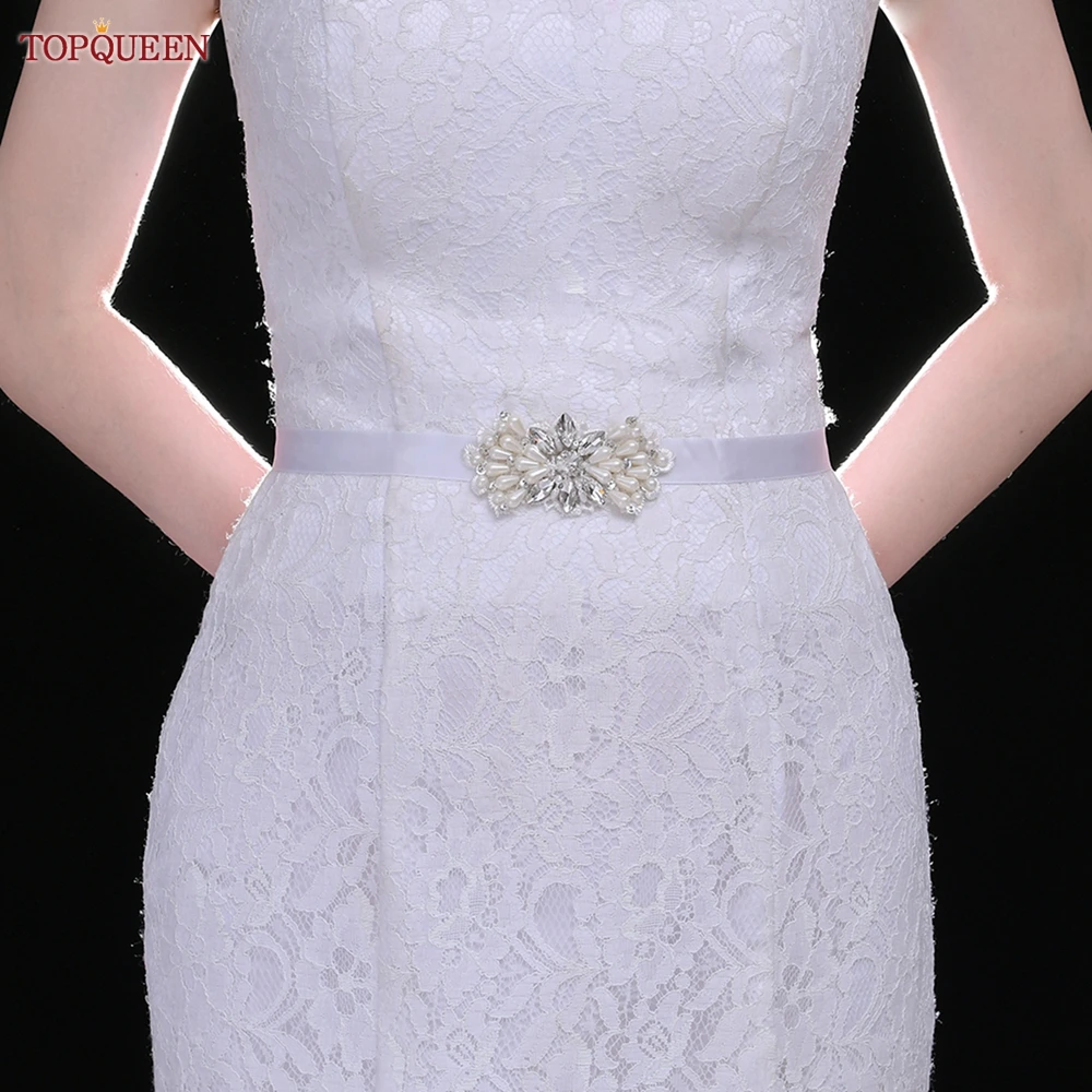 TOPQUEEN – ceinture de mariée perlée S35, accessoires de mariage pour femmes, robe de soirée, avec des appliques en strass de haute qualité