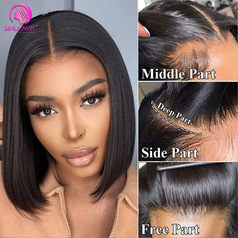 180% Density Bone Straight Short Bob Wigs Transparent 13x4 Lace Frontal Human Hair Wigs Brazilian Lace Front Wigs For Women