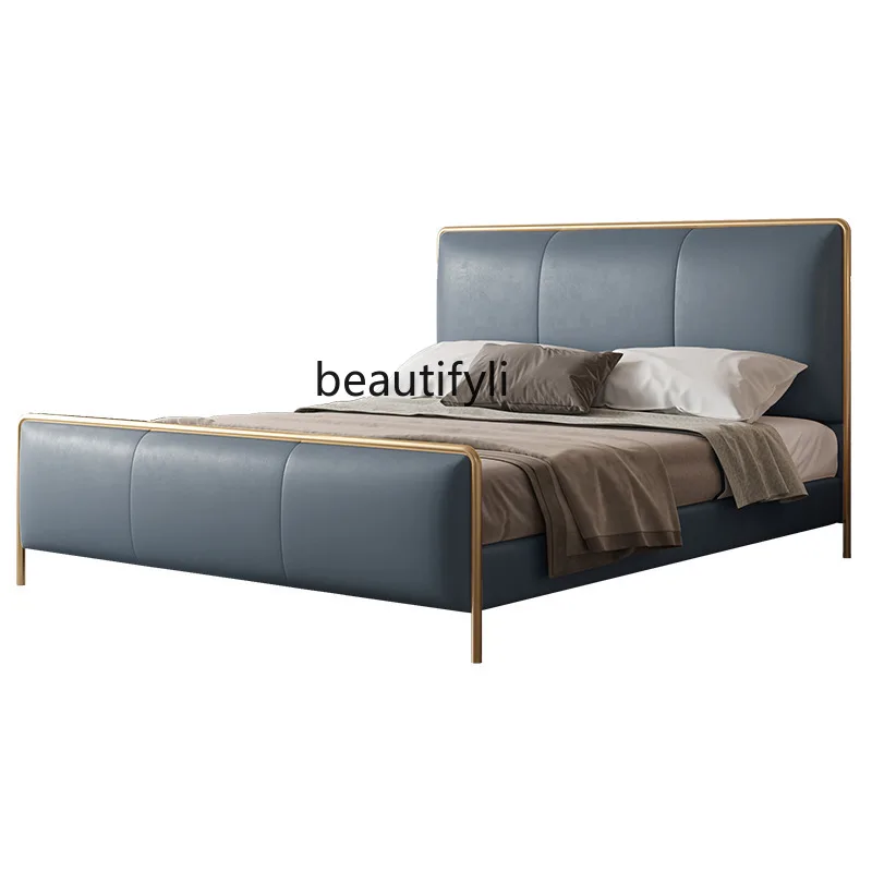 

HJ-Modern Minimalist Real Leather Double Bed, 1.8 m, Master Bedroom Bed, Marriage Bed