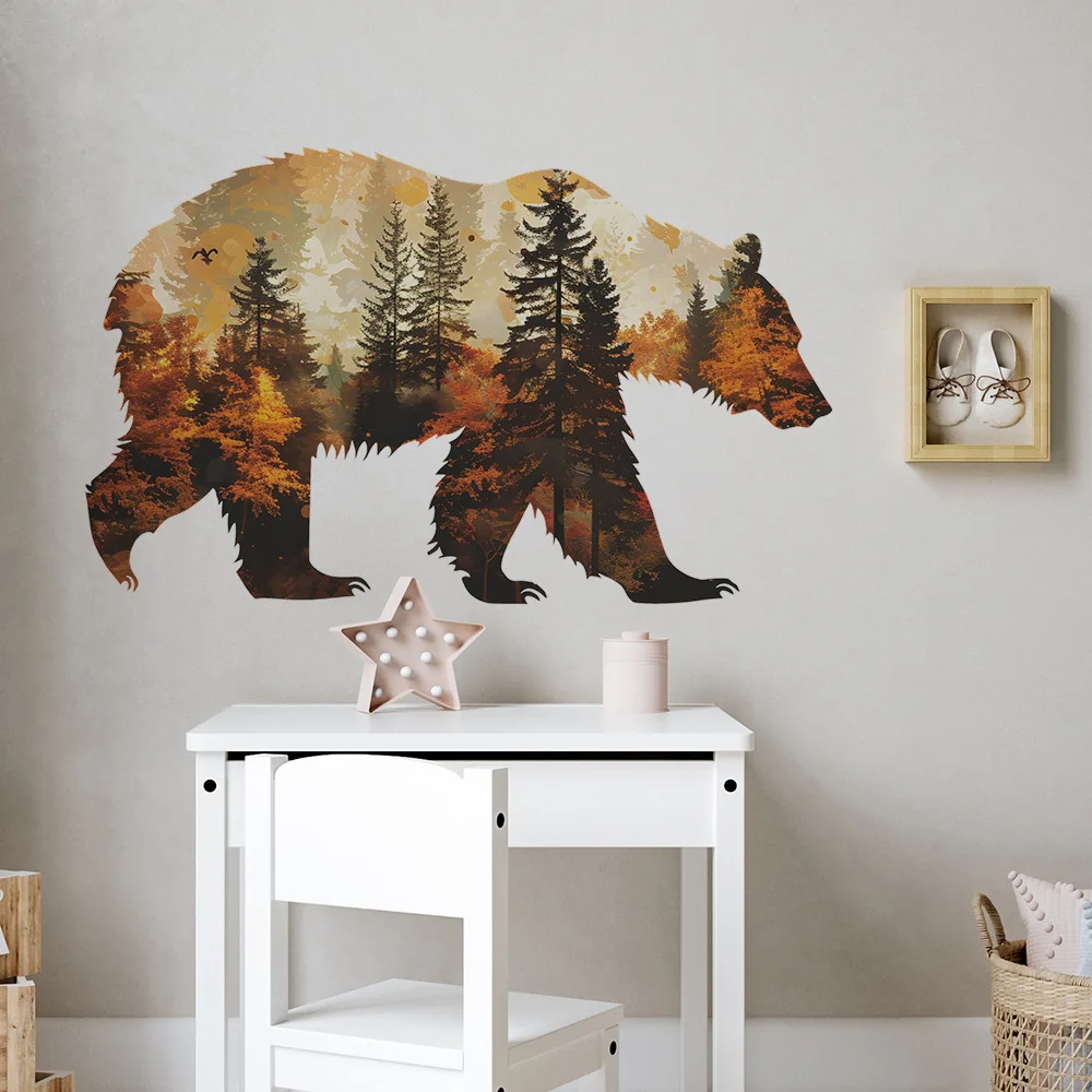 New creative cartoon brown bear forest silhouette bedroom living room wall beautification decorative wall stickers stickers