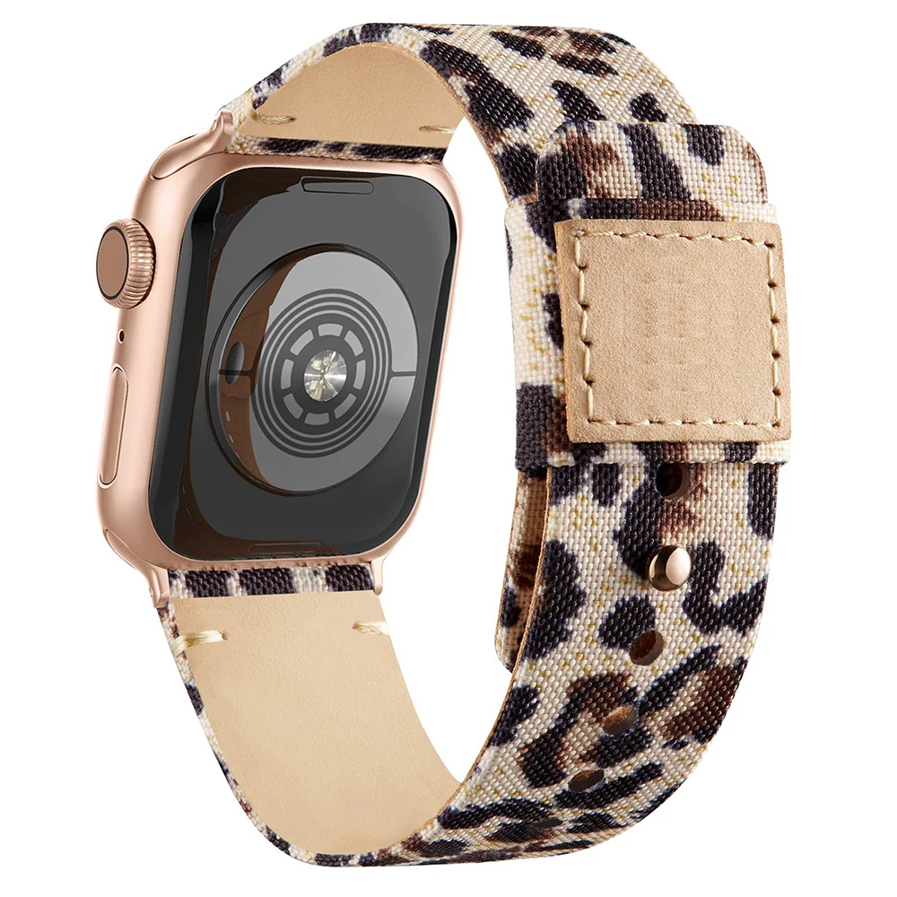 Canvas fabric leather strap, compatible with Apple Watch Series 987654321 strap, canvas VS leather personality strap