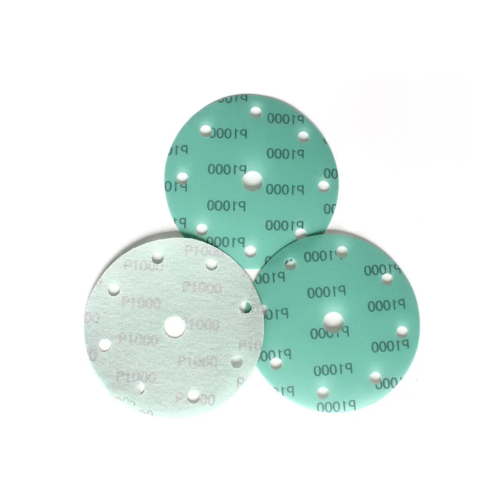 10 Pcs 6 pollici 9 fori pellicola di poliestere verde carta vetrata professionale Anti intasamento levigatura disco gancio anello carta vetrata con grana 1000