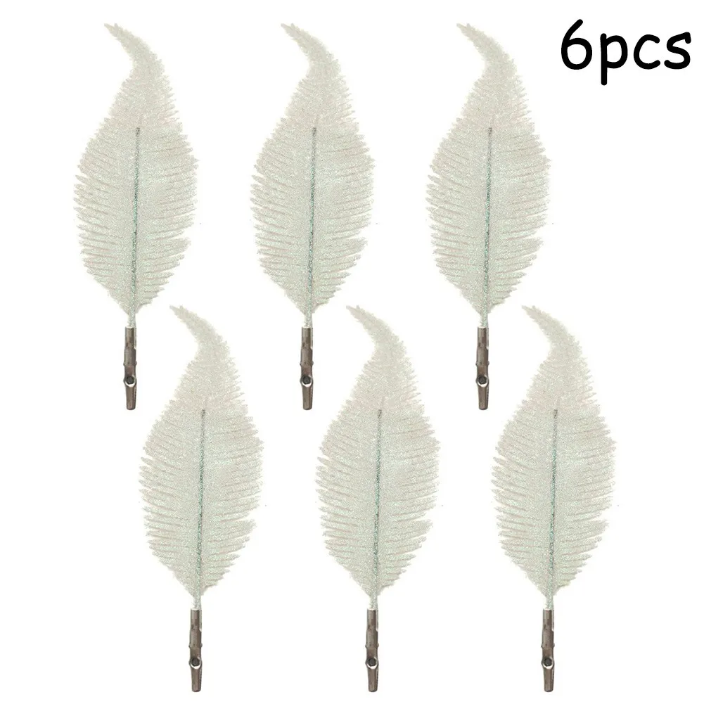 6Pcs Christmas Glittering Feather Fake Plume Decorations 2025 Baubles Christmas Tree Hanging Pendant For Home Party Decor 22x7cm