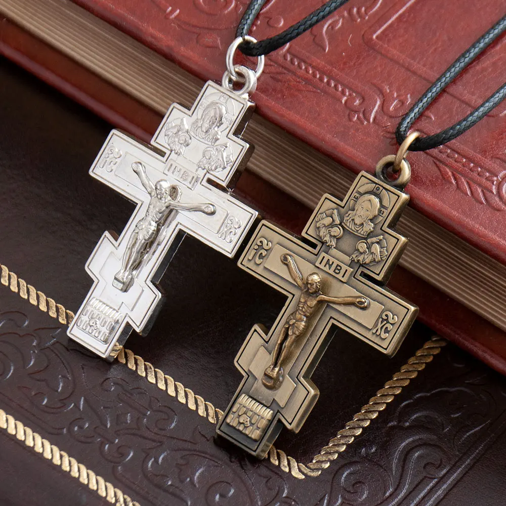 

HTISOK Orthodox Cross Pendant Jesus Cross Metal Silver Pendant Personal Prayer Cross Pendant Amulet Orthodox Cross Pendant