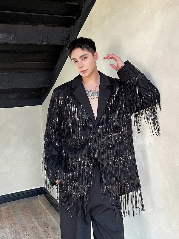 

Осенне-зимний двухслойный костюм с бахромой и пайетками Me Design Sensation: модный, повседневный, для выступлений на сцене, молодежный