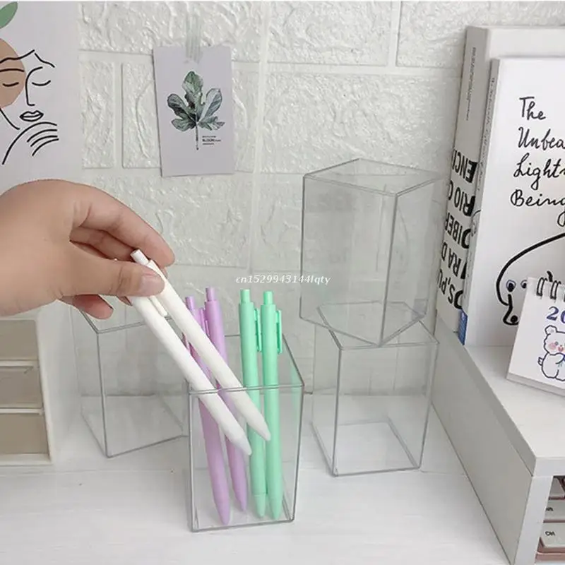 Transparent Cube-like Pencil Holder Simple Acrylic Pen Cup Decorative Acrylic Pencil Container Remote Control Box Dropship