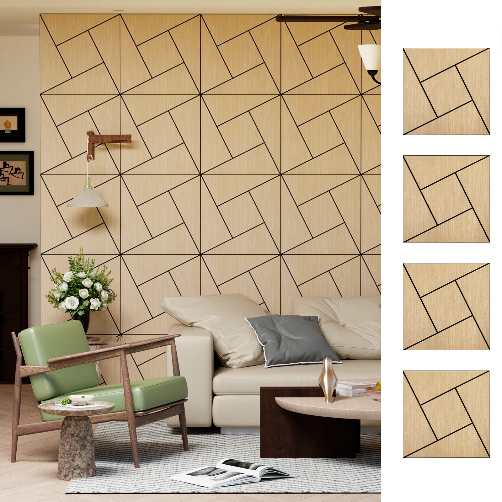 4 Packs Acoustic Wall Panels - Self-Adhesive 3D Wood Slat Wall Panel- Peel and Stick Sound Absorbing Panels for Noise Reducing -