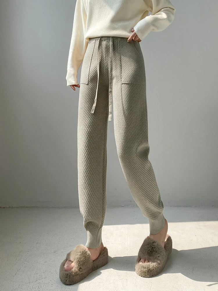 Autumn Winter Thick Harem Pants Women 2024 New Loose Casual Elastic Waist Ankle-Length Trousers Female Drawstring Pocket Pants