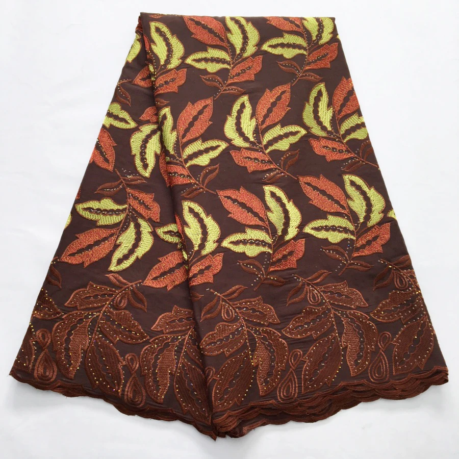 نسيج دانتيل قطن أفريقي - دانتيل سويسري مطرز، أنماط زهور وأوراق شجر نابضة بالحياة للعرائس، فساتين المهرجانات #5