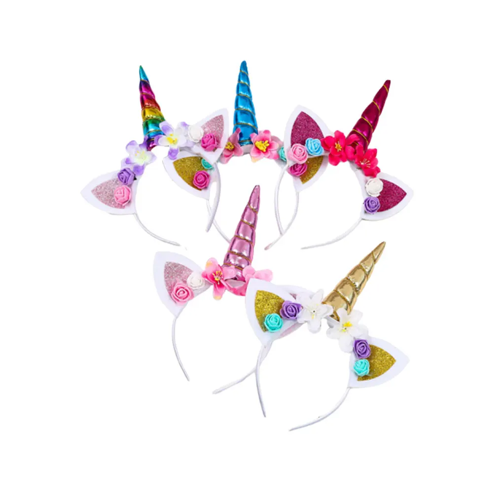 

5pcs Unicorn Hair Accessories For Kids Hoops Kids Flower Hair Accessories Child Bow Headdress Hairwrap Party Gifts