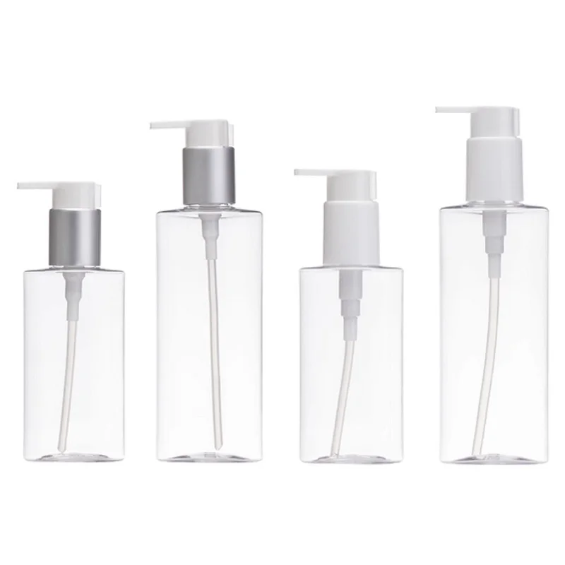 20Pcs Portable Empty Clear Ellipse Plastic Bottle Bring Card Buckle 120ML 200ML Lotion Press Pump Refillable Cosmetic Bottles