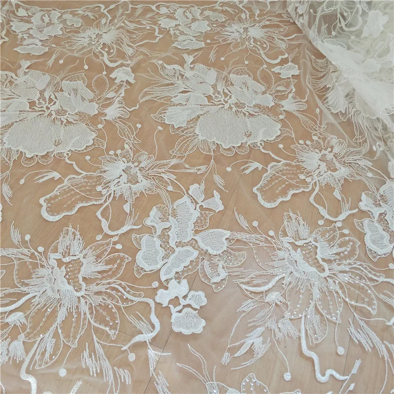 

New Luxury Sequin Mesh Embroidered Lace Fabric, Suitable for DIYWedding Dresses and Cheongsams Background Decoration Accessories