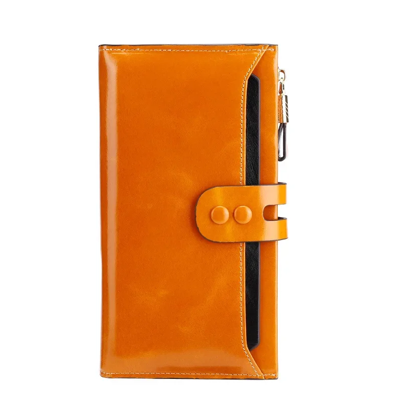 กระเป๋าสตางค์ผู้หญิงสไตล์วินเทจสุดหรู หนังแท้ ซิปยาว กระเป๋าคลัทช์ จุของได้เยอะ พร้อมช่องใส่บัตร RFID