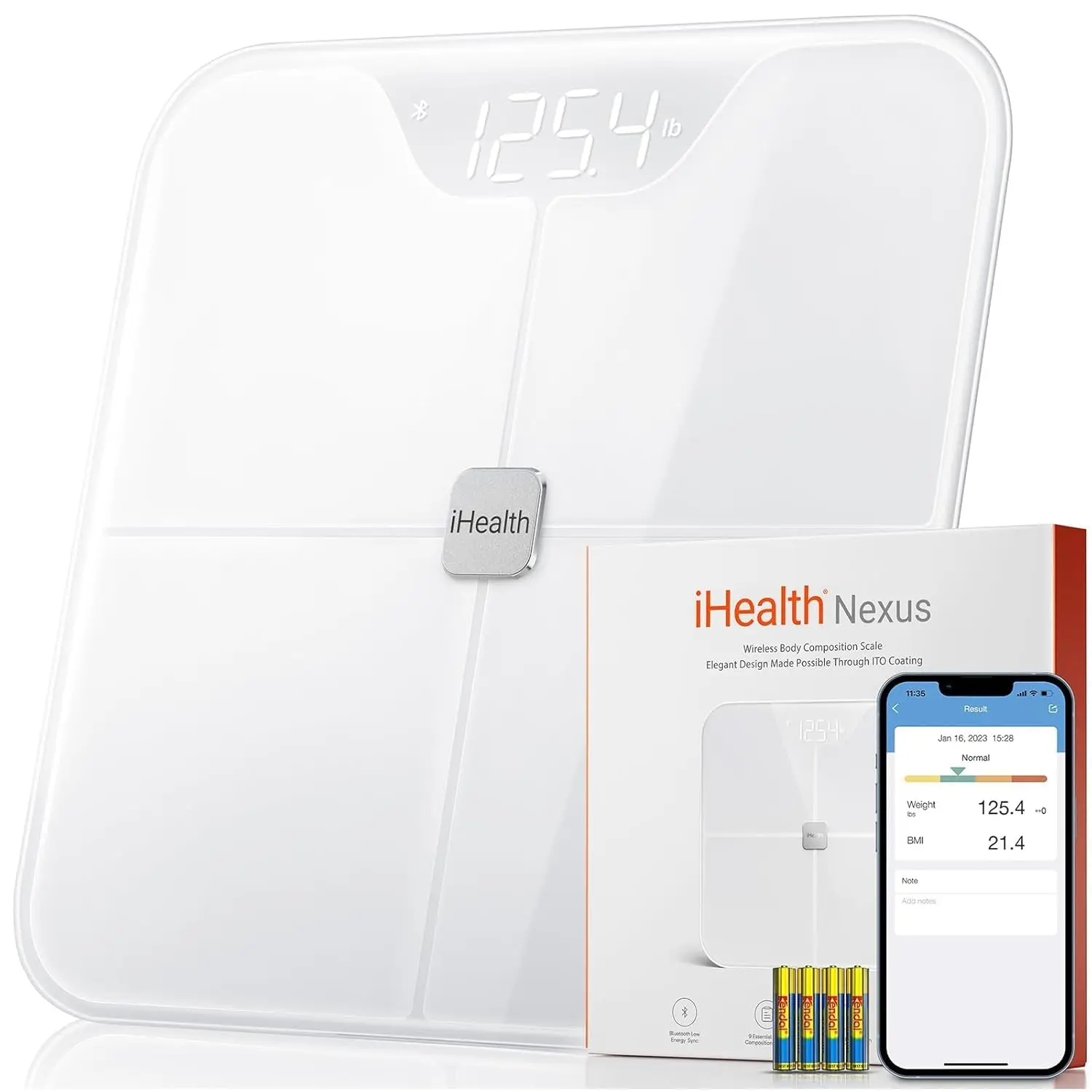 

Smart Bluetooth Body Scale with 9 Health Metrics, Accurate to 0.1lb, iOS/Android Compatible - White