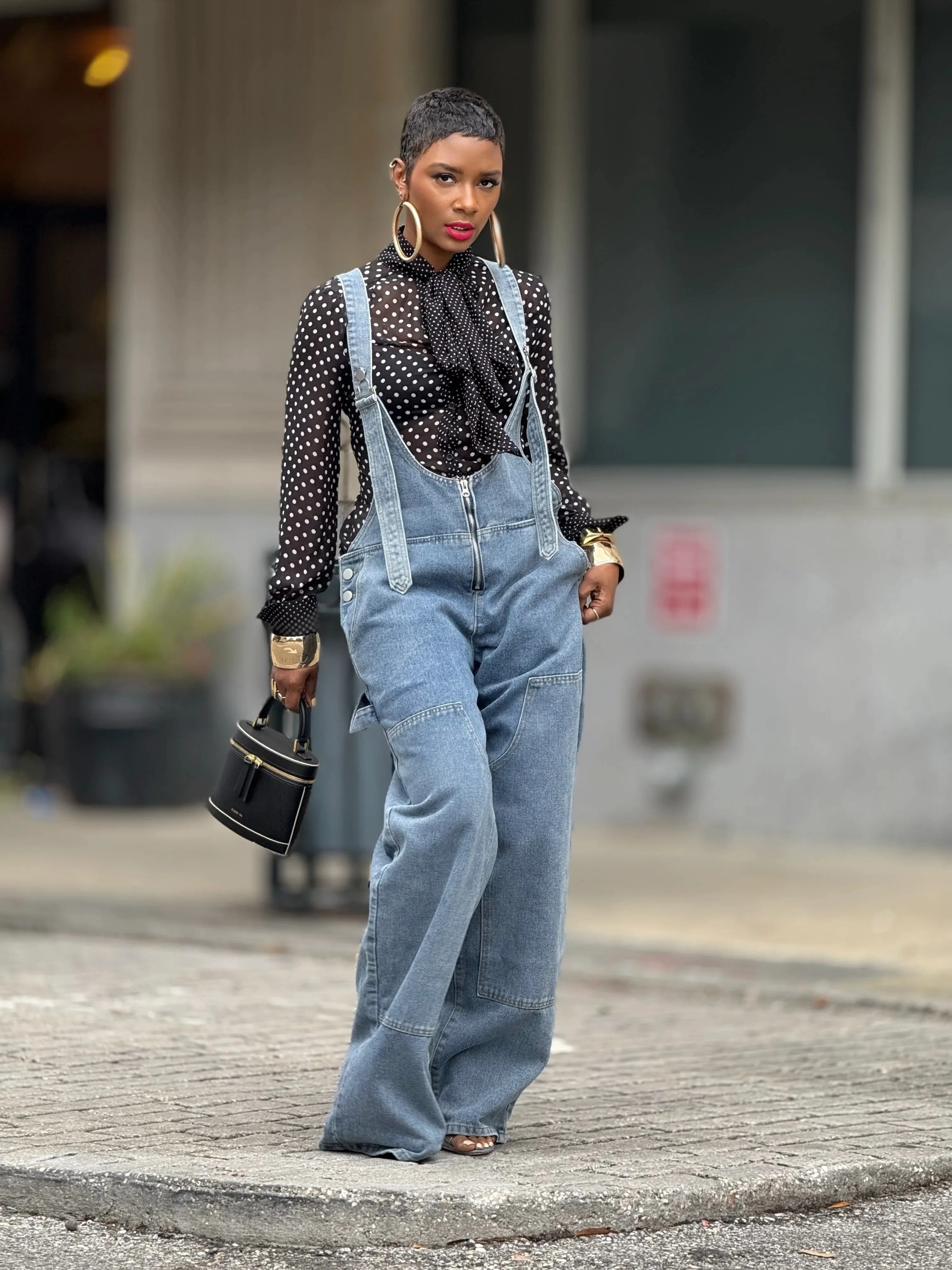 Women'S Non-Stretch Denim Jumpsuit - Wide Leg Accordion Pants with Deep Heel Pockets, Spaghetti Strap & Lace-Up Waist, Solid Col