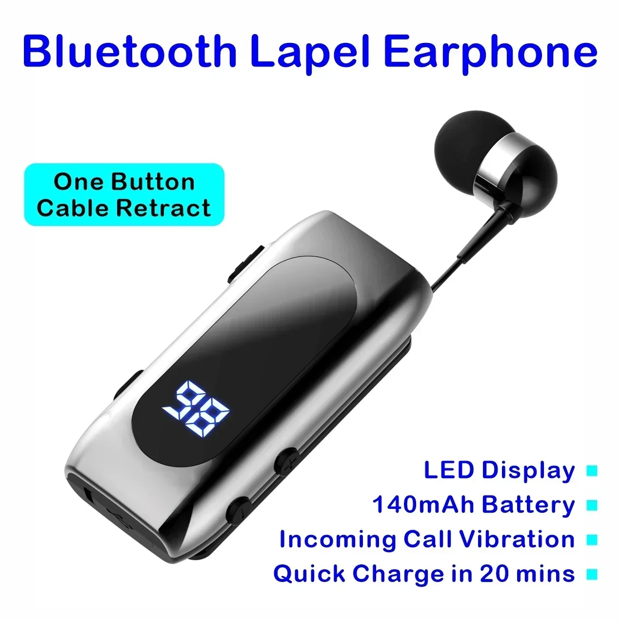 

Earbud Incoming Retracble Earbud Headsetta K55 Lapel Clip Bluetooth Earphone Call Vibration Business Wireless Handsfree