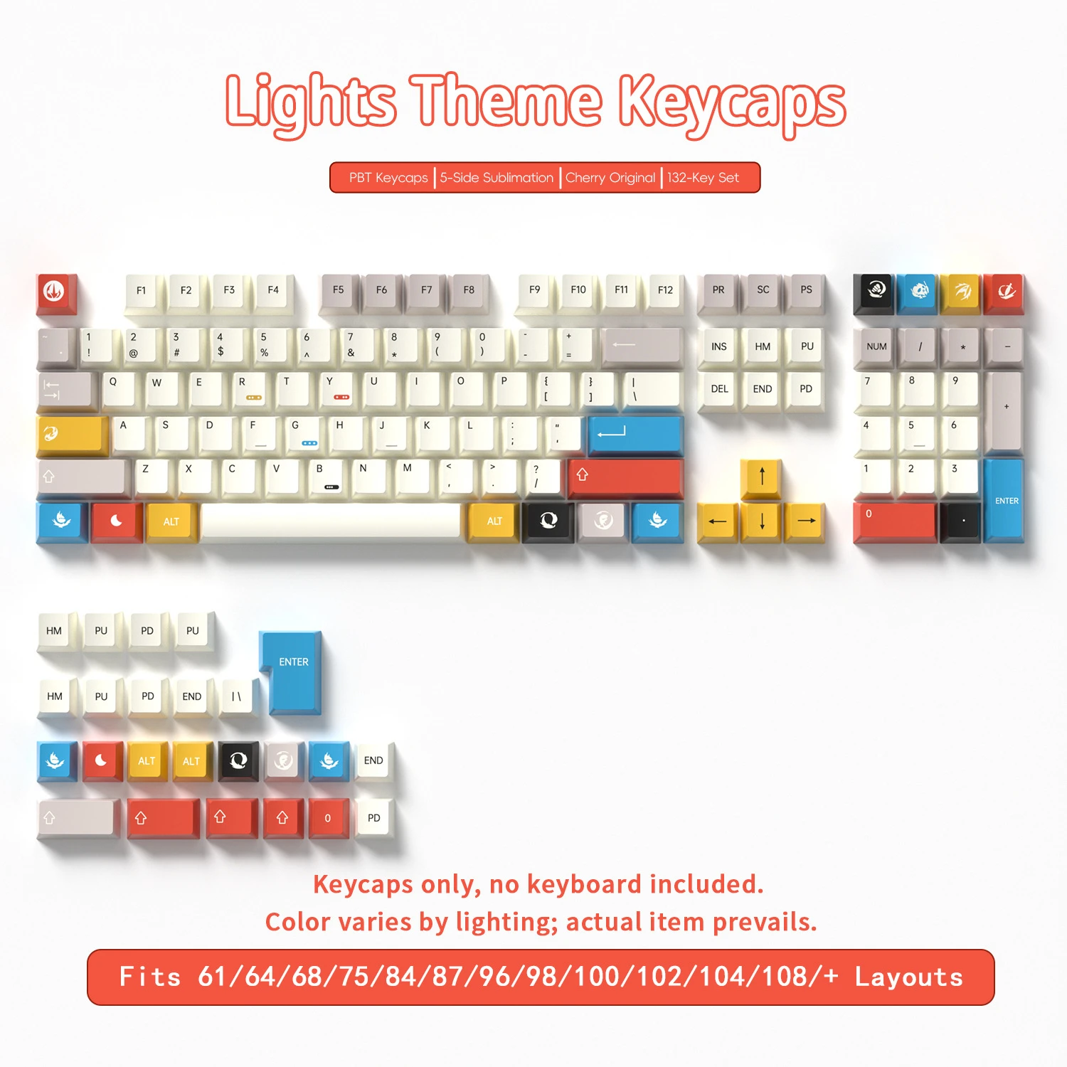 Lights Keycaps 132 Keys PBT Material Keycaps Cherry Profile DYE-SUB For MX Switch Wooting Mechanical Keyboard ISO ANSI Layout