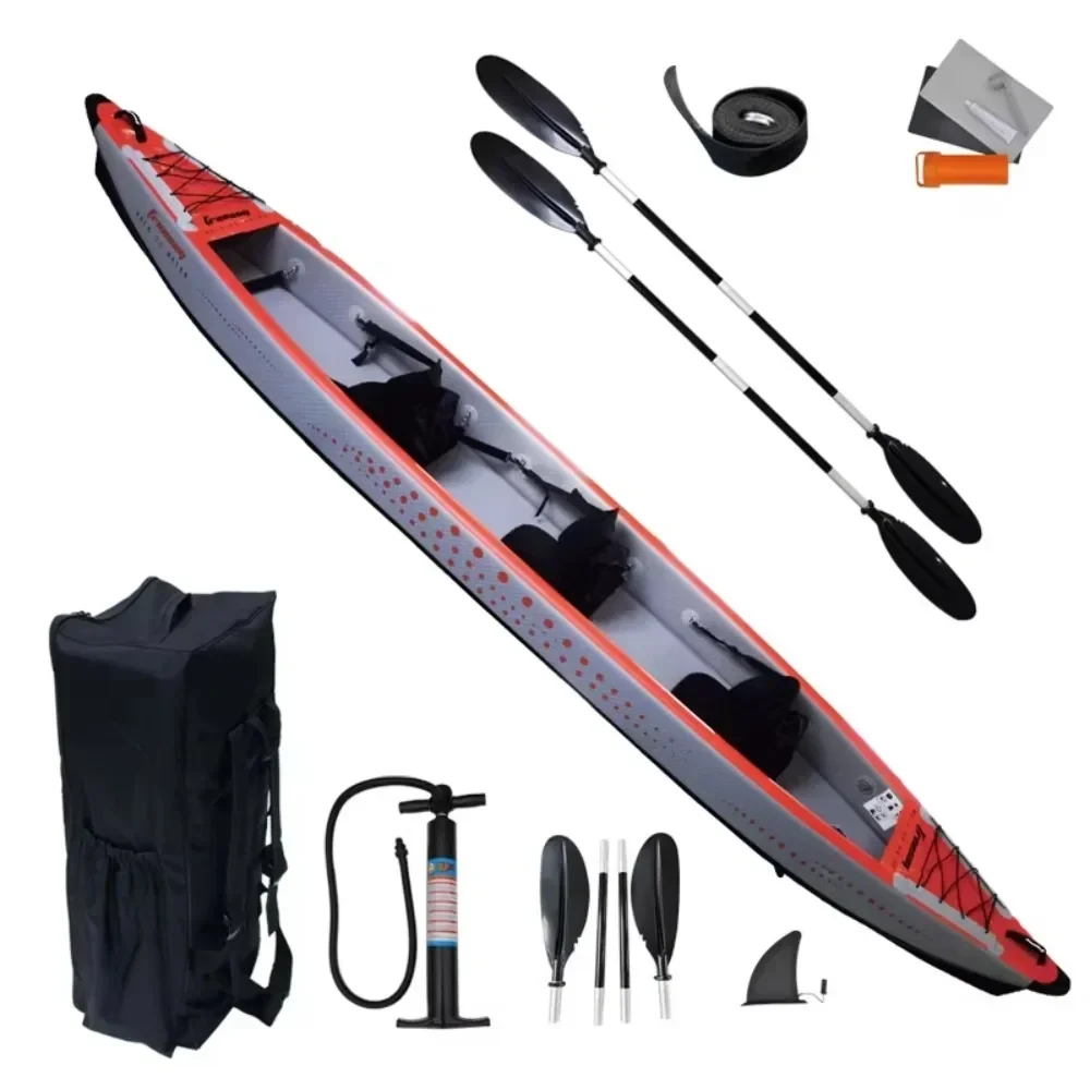 Premium Full Drop Stitch Folding Kayak 350cm 410cm 486cm, Heavy Duty Portable Touring Canoe Complete Kit for Lake Ocean