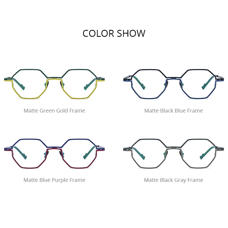 FONEX Pure Titanium Glasses Women Colorful Retro Polygon Eyeglasses 2023 Vintage Eyewear F85767