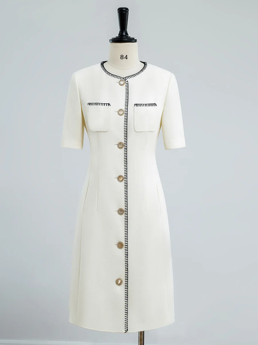 

2024 Spring Korean Style Chic Women's High Quality White Short-sleeves Dress C839