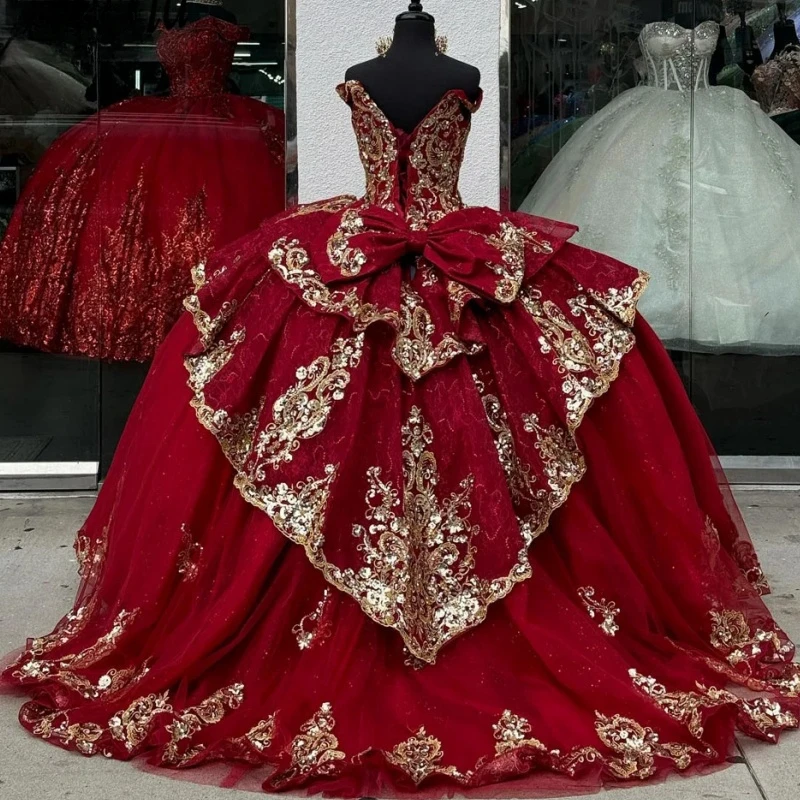 Robe de Rhde luxe princesse rouge avec appliques à paillettes, robes de soirée éducatives, 16 pièces, image réelle