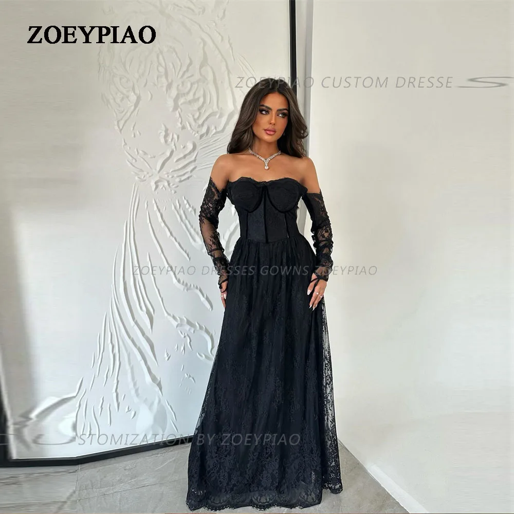 

Sexy Lace Full Sleeves Evening Gown 2024 Classic Floor Length Gowns Stylish A Line Formal Event Party Dress Vestidos De Novia