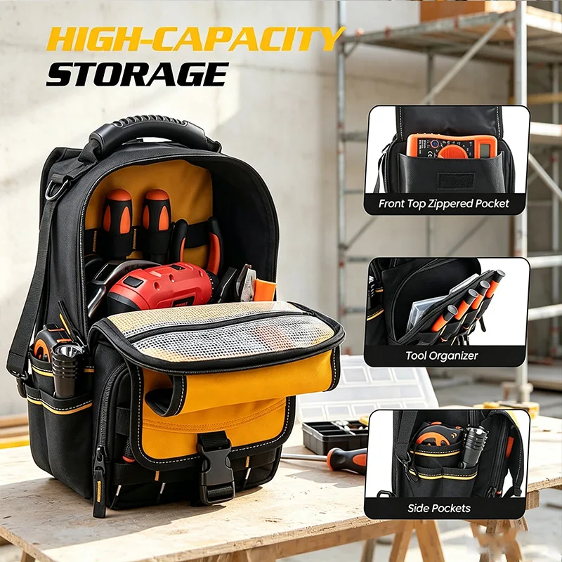 Portable Electrician Tool Bag Chest Shoulder Sling Bag Waterproof Wear-resistant Multi-pocket Hardware Tool Organizer Work Bag