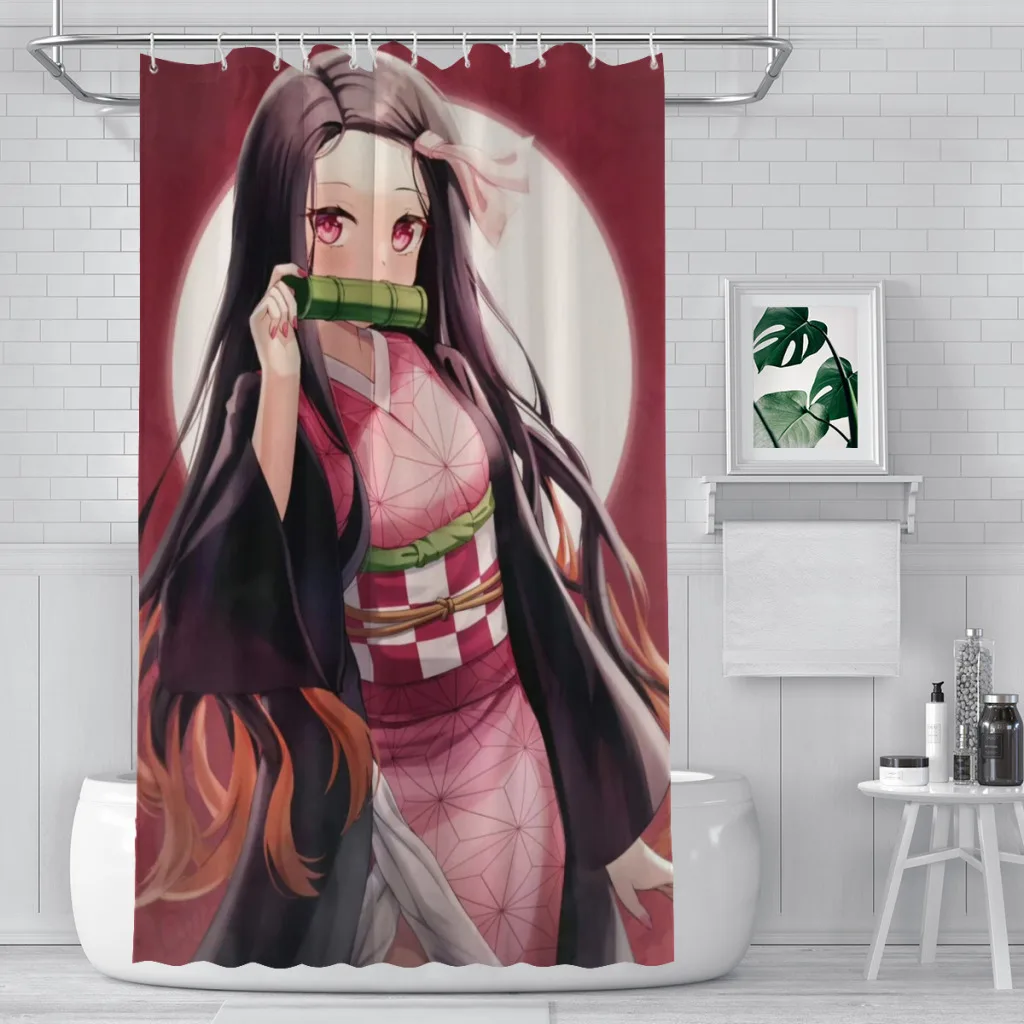 Modern 3D Printing Demon Slayer Kimetsu No Yaiba Shower Curtain Landscape Bath Curtain With Hooks for Bathroom waterproof