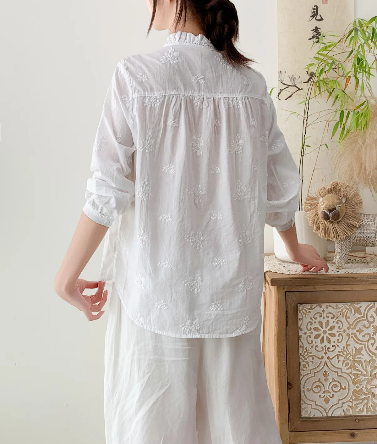 جديد 2025 الخريف قميص قطني بكم طويل ، المرأة الوقوف التطريز ، موري فتاة الفرنسية الكشكشة Fairycore INS بلوزة فضفاضة T58983CC #6