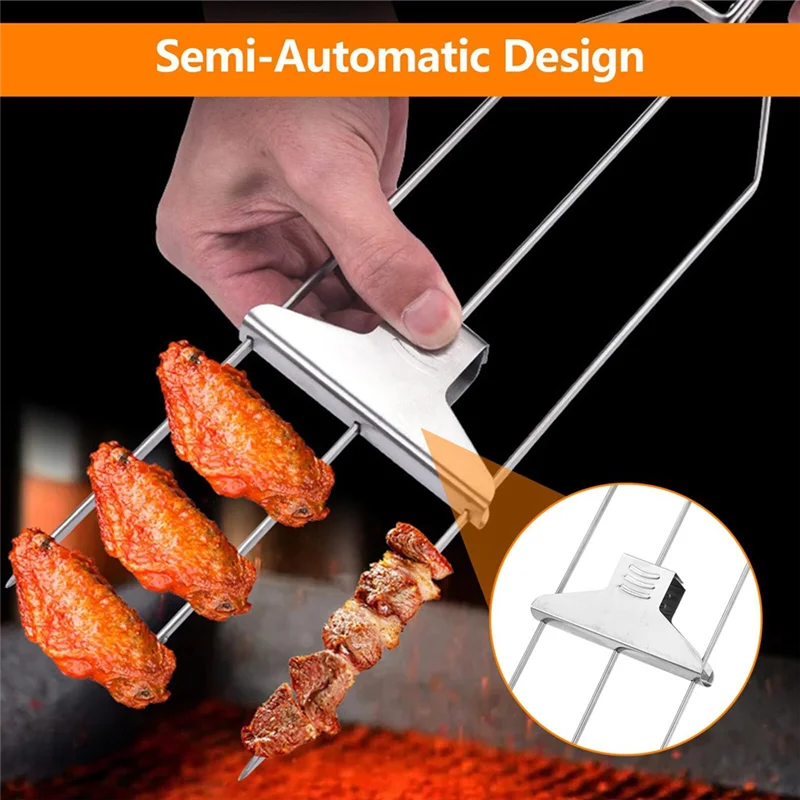 

AONEQ-2Pcs Stainless Steel Kabob Skewers 3-Prong Kabob Skewer Stainless Steel Withsilicone Brush