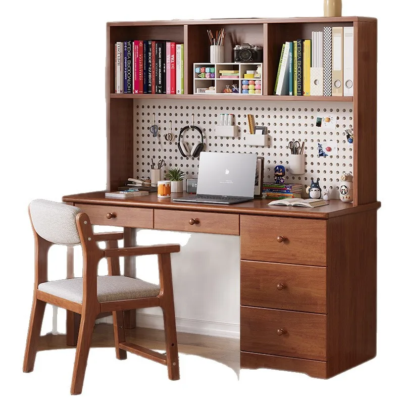 

Solid wood desk bookshelf drawer integrated, combined with bedroom learning office desk with hole board