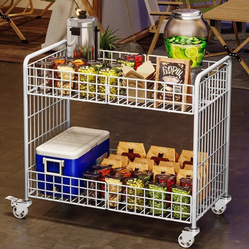 Foldable Stall Trolley Movable Night Market Stall Cart Hand-pushed Snack Toys Jewelry Display Shelves Portable Metal Holder