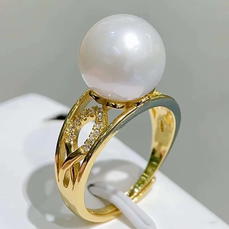 

SGARIT Luxury S925 Silver Pearl Ring 11-12mm Fine Natural Edison Freshwater White Pearl Rings For Female Birthday Gift Jewelry