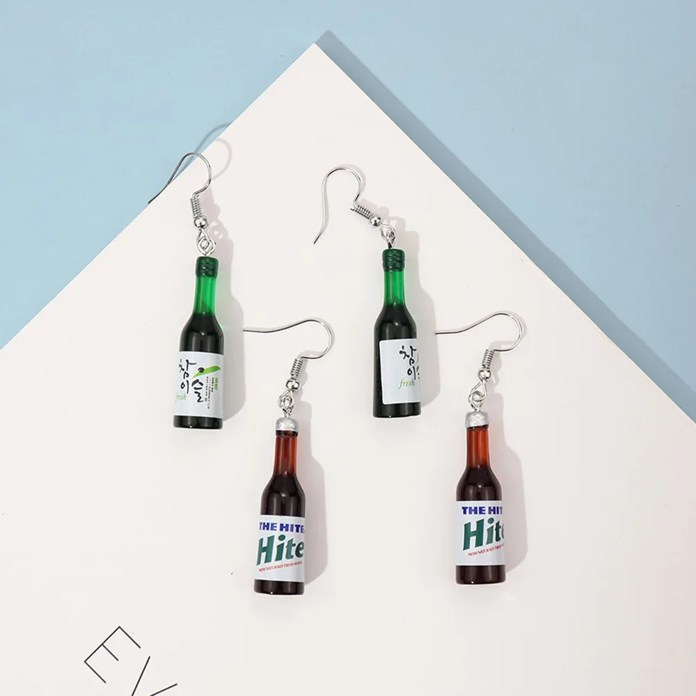 Korean creative soju bottle beer bottle earrings fashion temperament earrings funny personality exaggerated earrings image 3